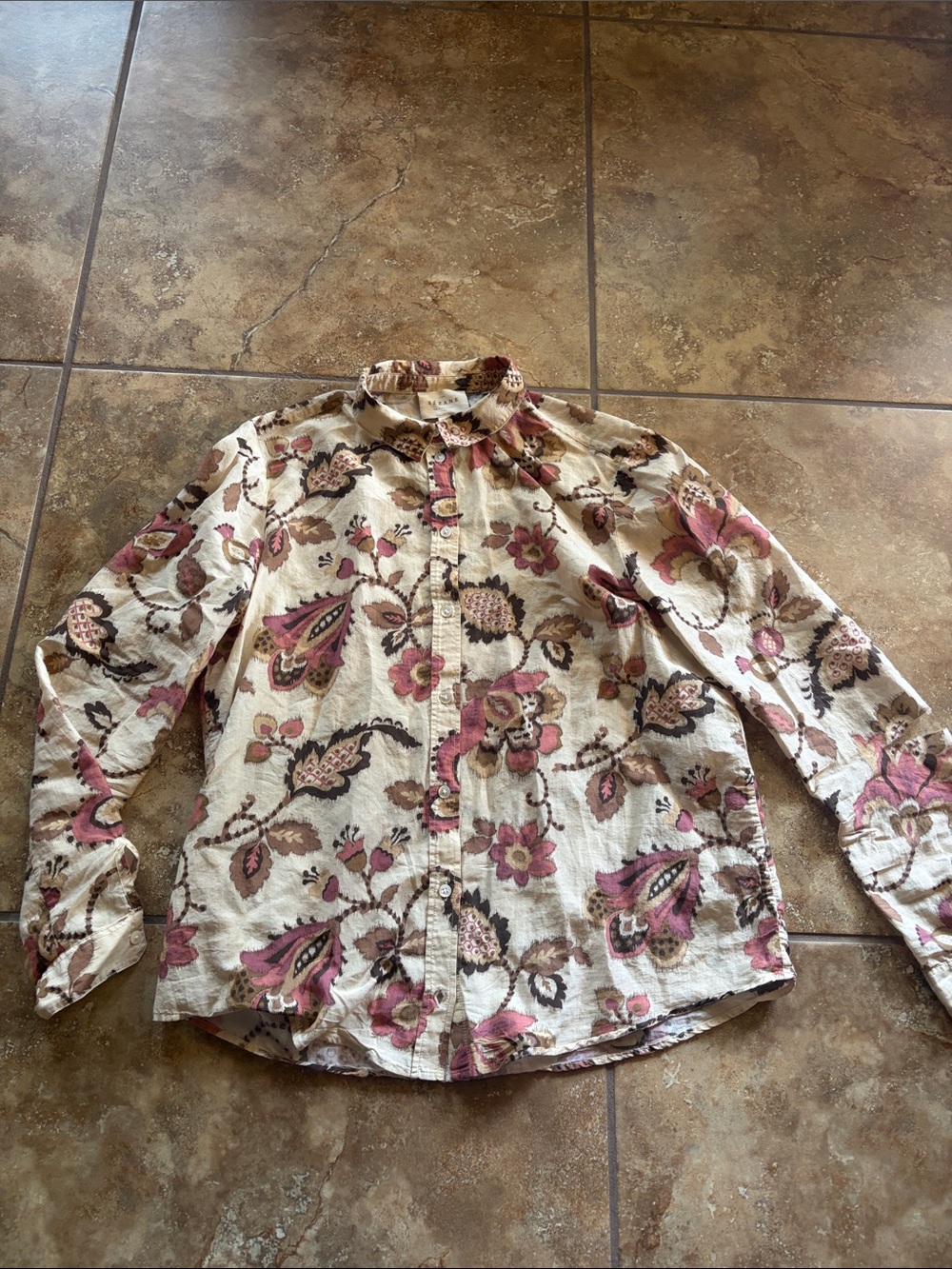 Sezane Floral 100% Silk Pierro Shirt